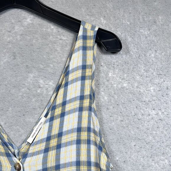 Urban Outfitters Jumpsuit Womens S Yellow Blue Plaid Button Through Wide Leg - Picture 3 of 12